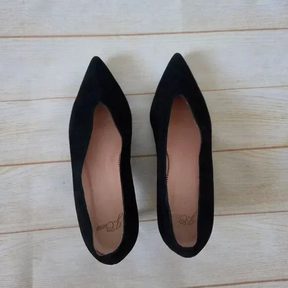 J. Crew Suede Leather Kitten Heels Pointy Toe Slide Women Shoes Size 6 1/2 Black - Picture 7 of 13